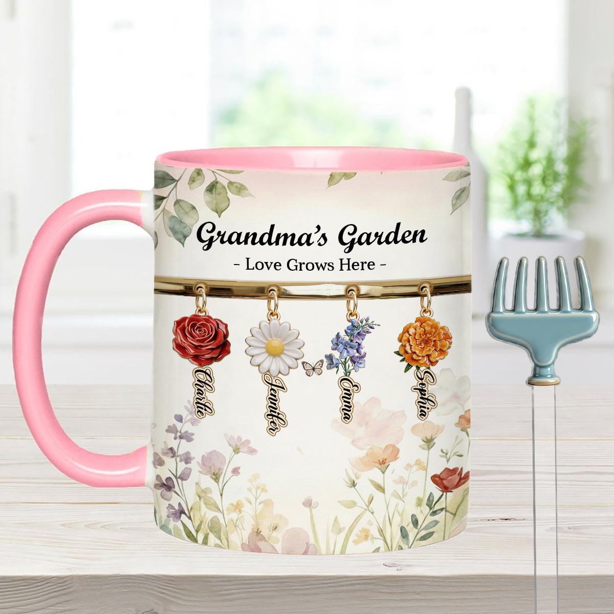 Love Grows Here - Personalized Grandma Set Accent Mug with Acrylic Stirrers
