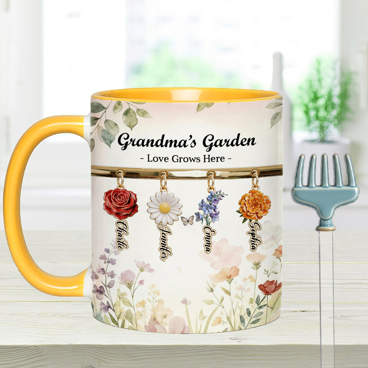 Love Grows Here - Personalized Grandma Set Accent Mug with Acrylic Stirrers