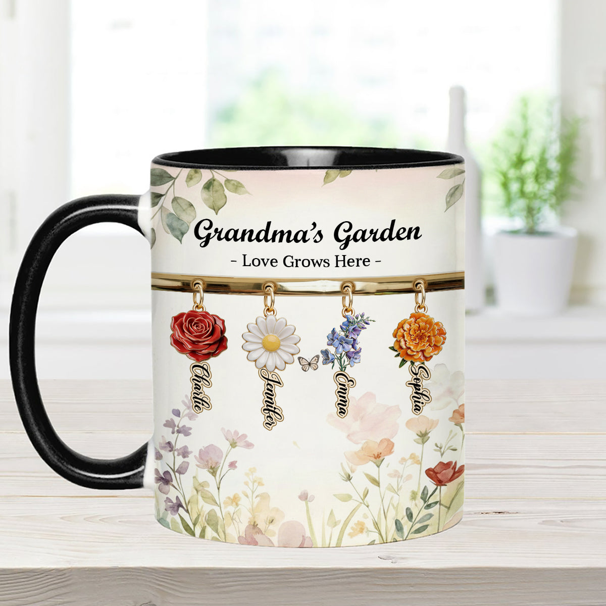 Love Grows Here - Personalized Grandma Set Accent Mug with Acrylic Stirrers