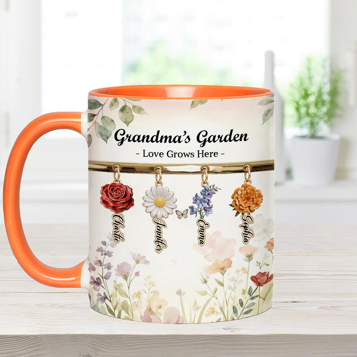Love Grows Here - Personalized Grandma Set Accent Mug with Acrylic Stirrers