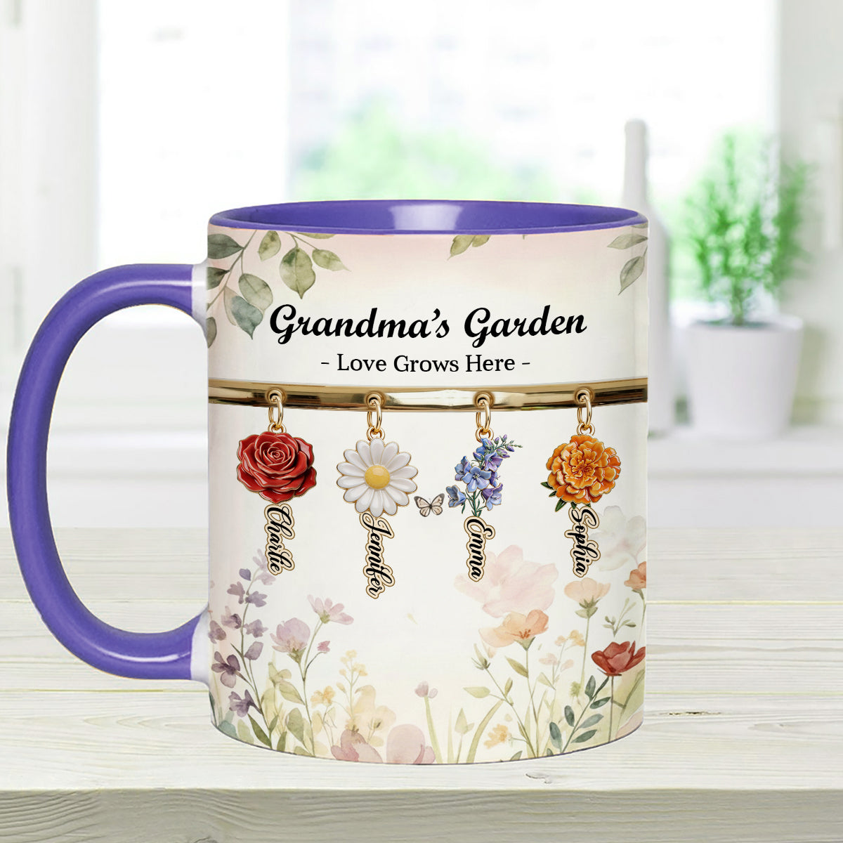 Love Grows Here - Personalized Grandma Set Accent Mug with Acrylic Stirrers