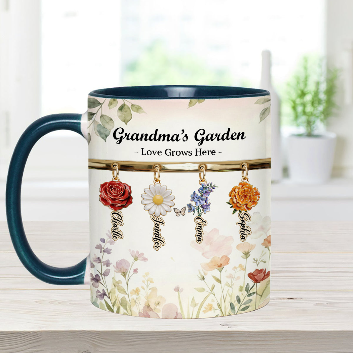 Love Grows Here - Personalized Grandma Set Accent Mug with Acrylic Stirrers