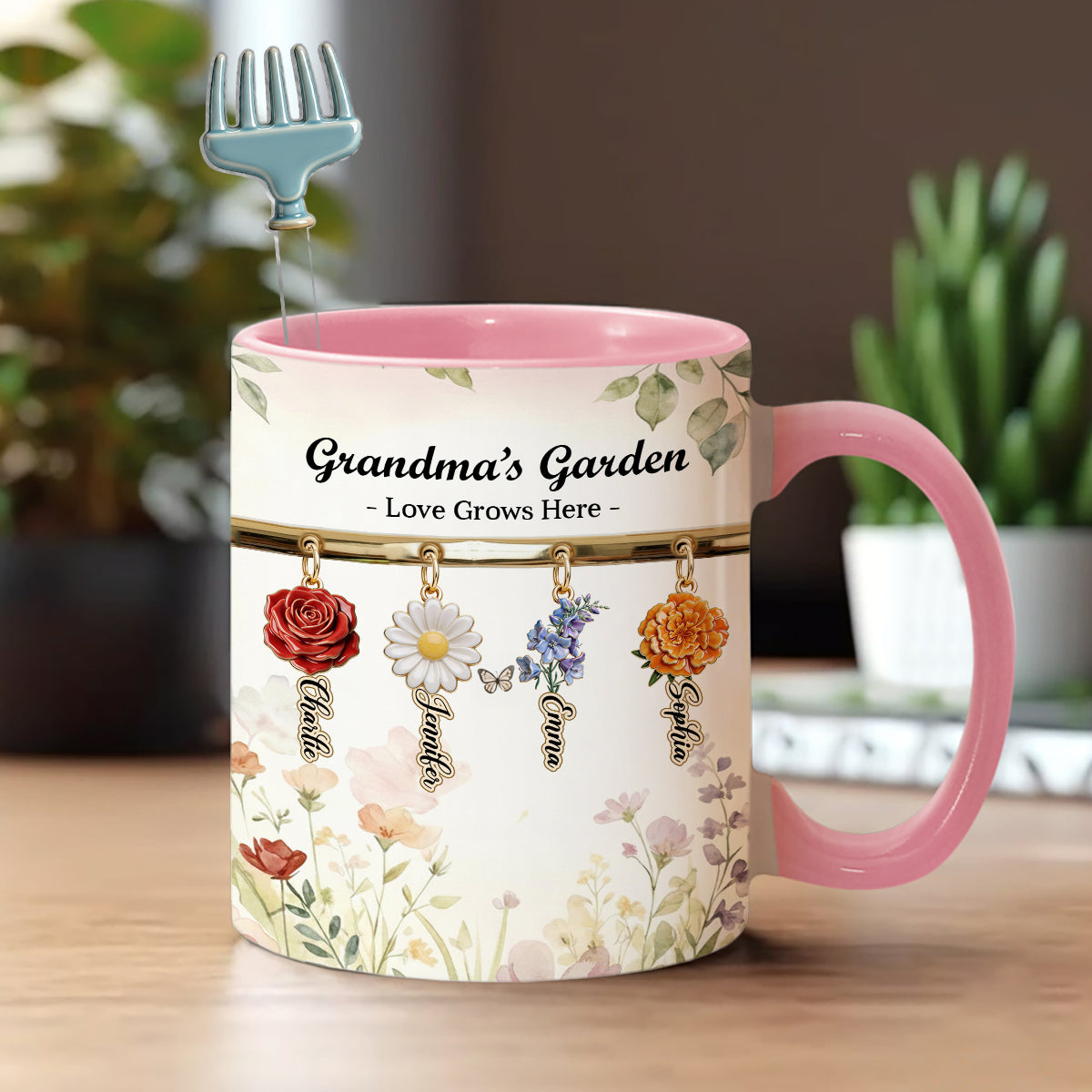 Love Grows Here - Personalized Grandma Set Accent Mug with Acrylic Stirrers