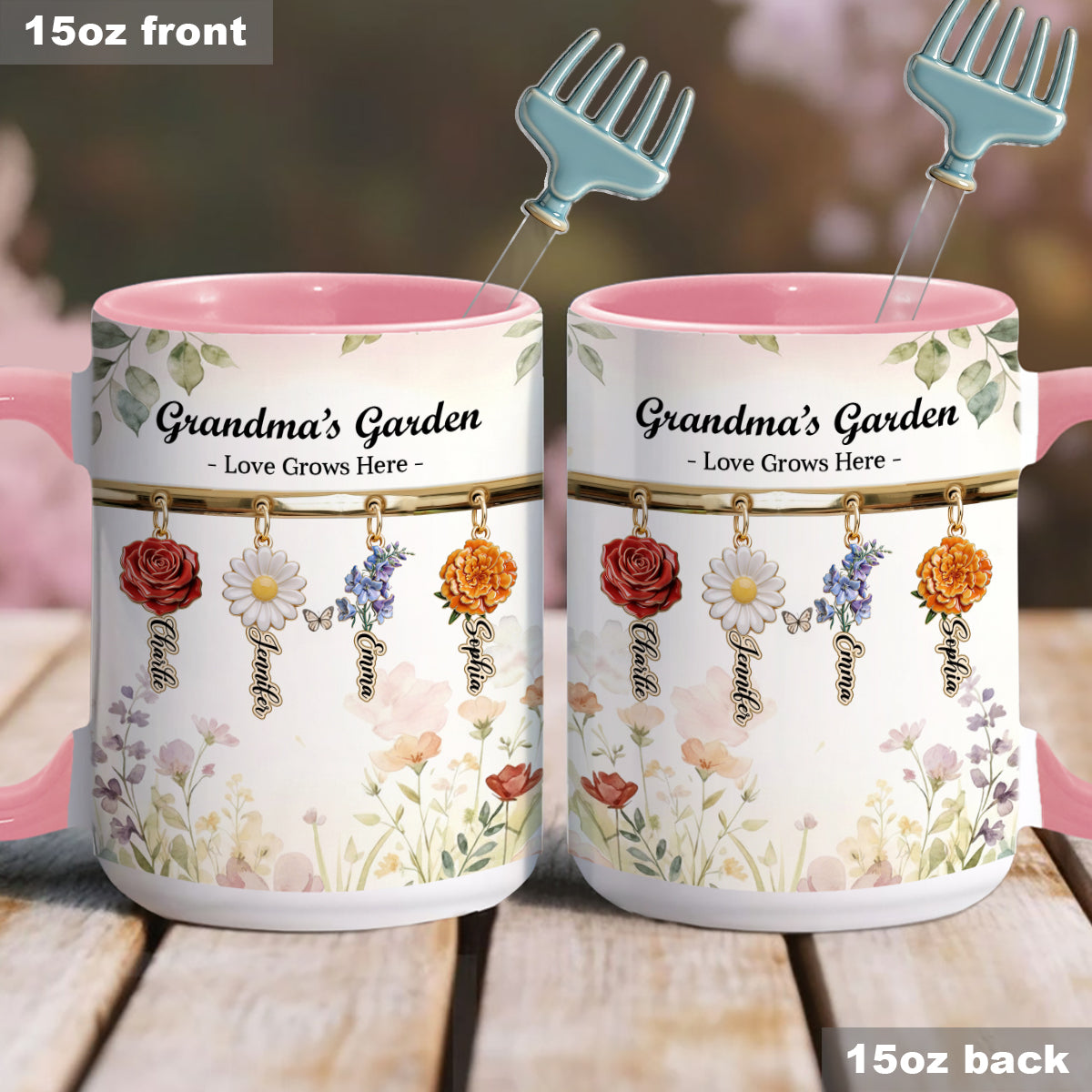 Love Grows Here - Personalized Grandma Set Accent Mug with Acrylic Stirrers