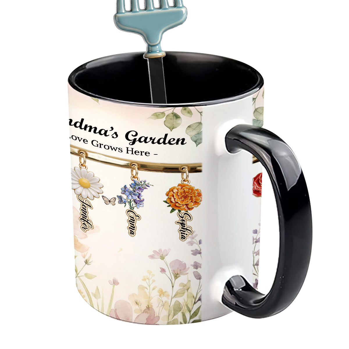 Love Grows Here - Personalized Grandma Set Accent Mug with Acrylic Stirrers