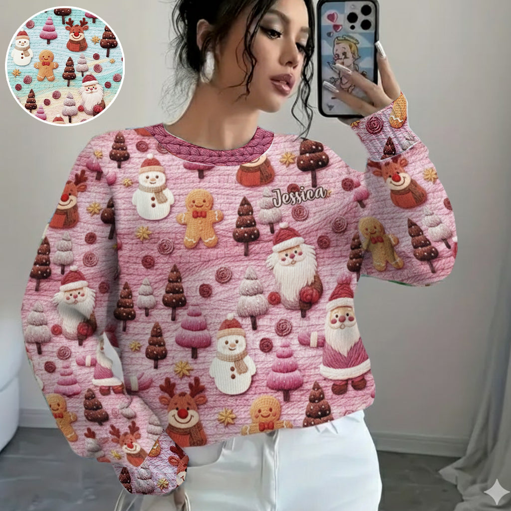 Fröhliche Weihnachten mit Weihnachtsmann-Cartoonfiguren – personalisierter Weihnachtspullover