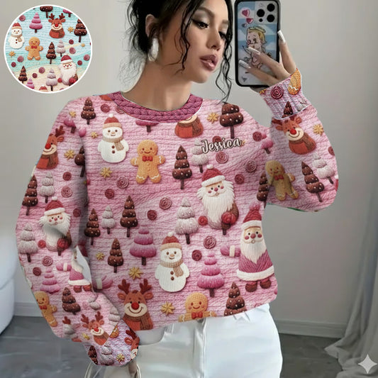 Fröhliche Weihnachten mit Weihnachtsmann-Cartoonfiguren – personalisierter Weihnachtspullover