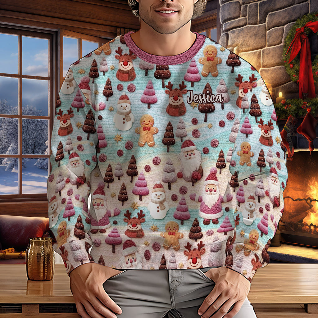 Fröhliche Weihnachten mit Weihnachtsmann-Cartoonfiguren – personalisierter Weihnachtspullover