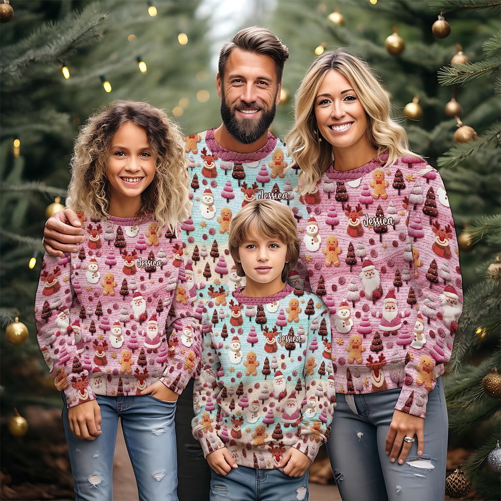 Fröhliche Weihnachten mit Weihnachtsmann-Cartoonfiguren – personalisierter Weihnachtspullover