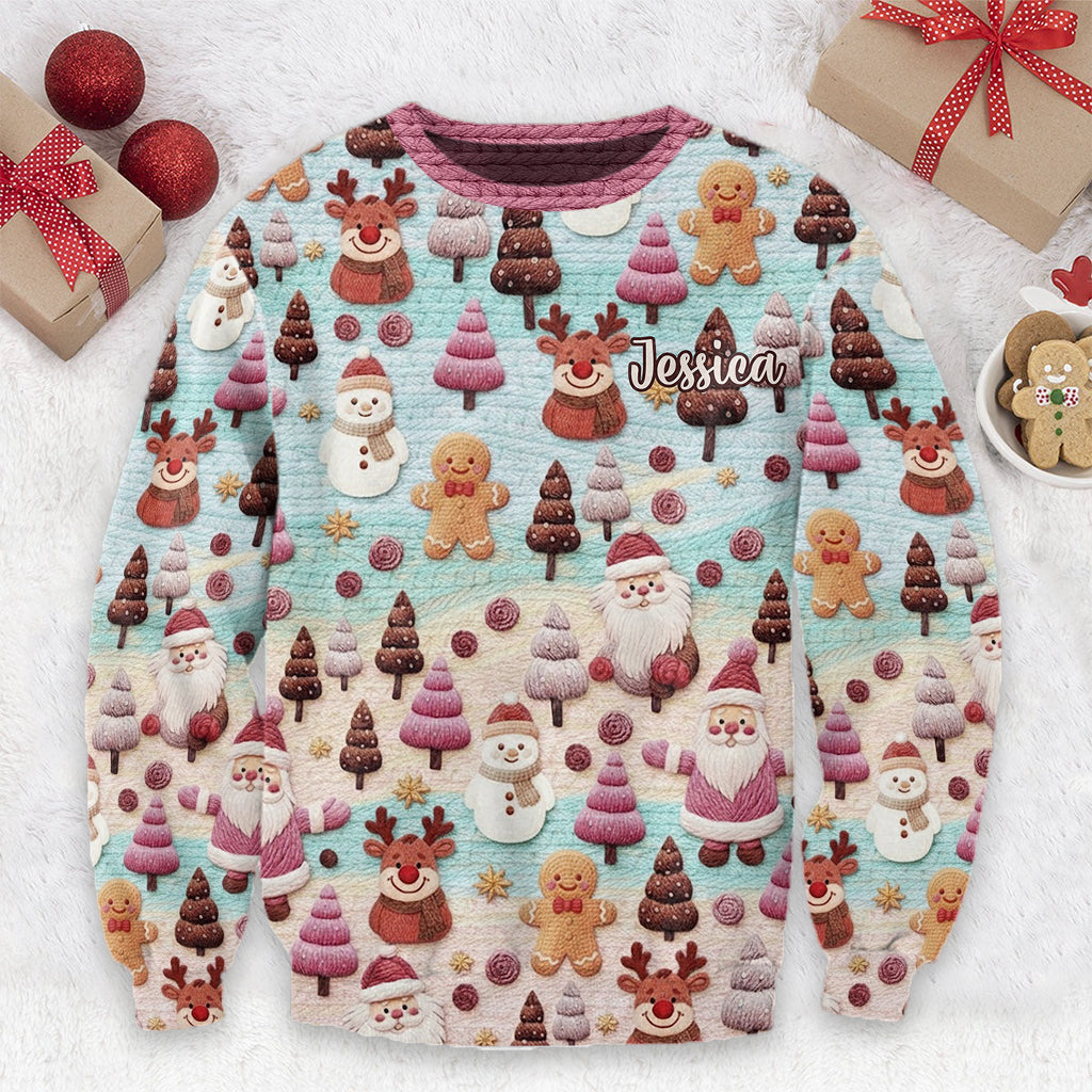 Fröhliche Weihnachten mit Weihnachtsmann-Cartoonfiguren – personalisierter Weihnachtspullover
