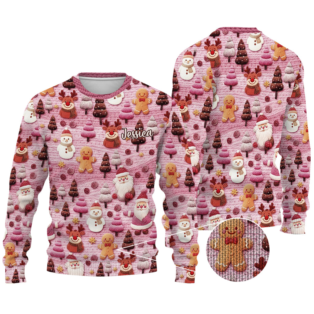 Fröhliche Weihnachten mit Weihnachtsmann-Cartoonfiguren – personalisierter Weihnachtspullover