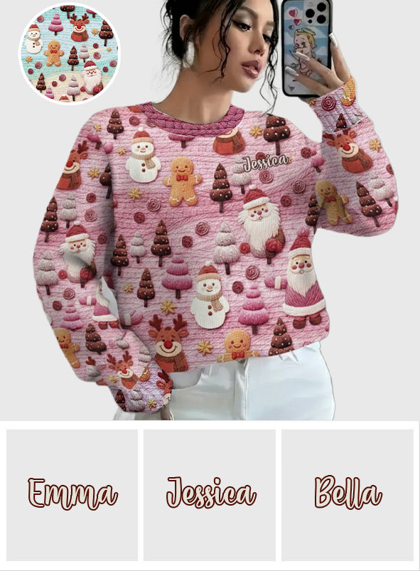 Fröhliche Weihnachten mit Weihnachtsmann-Cartoonfiguren – personalisierter Weihnachtspullover