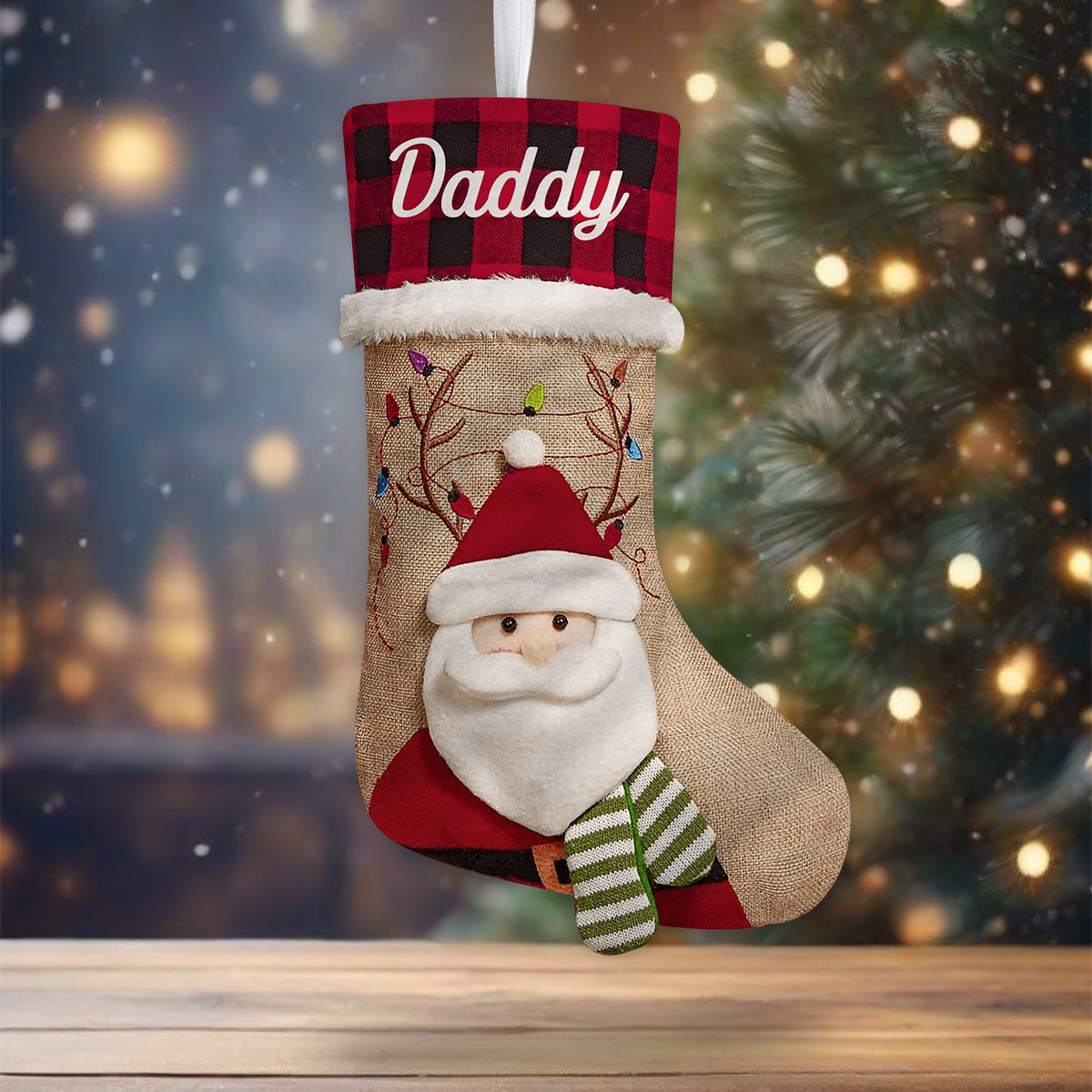 Holiday Vibes Santa Reindeer Elf Bear Snowman - Personalized Family Shaped Christmas Stocking