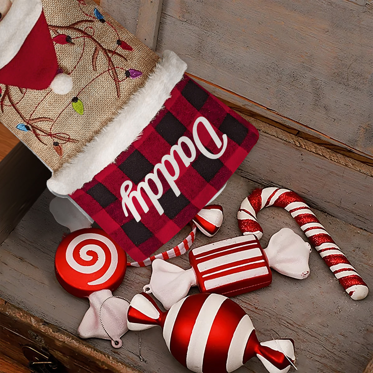 Holiday Vibes Santa Reindeer Elf Bear Snowman - Personalized Family Shaped Christmas Stocking