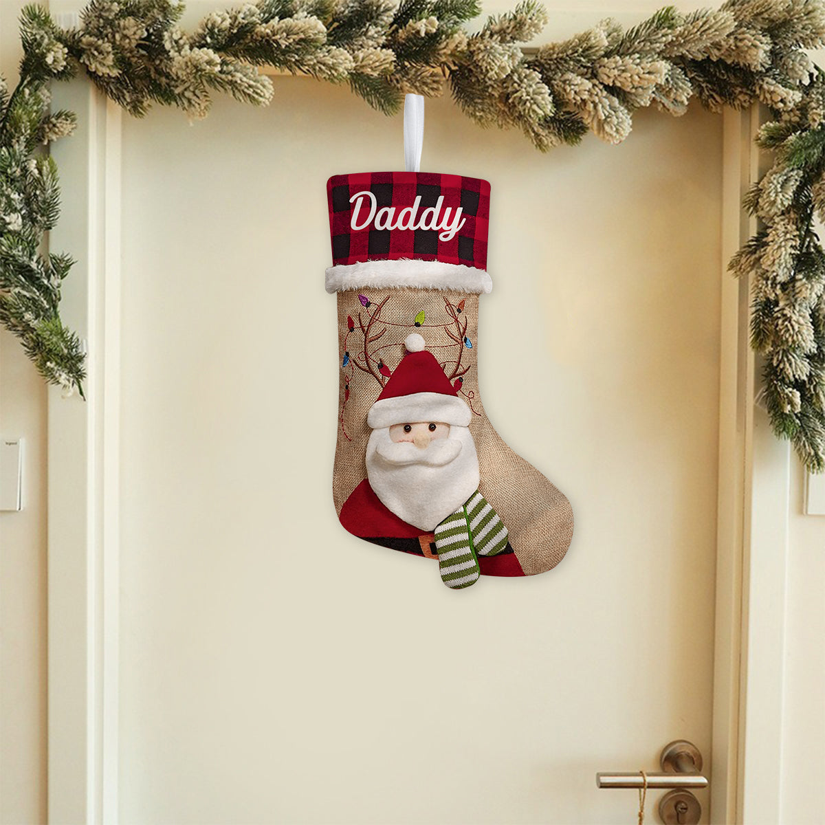 Holiday Vibes Santa Reindeer Elf Bear Snowman - Personalized Family Shaped Christmas Stocking