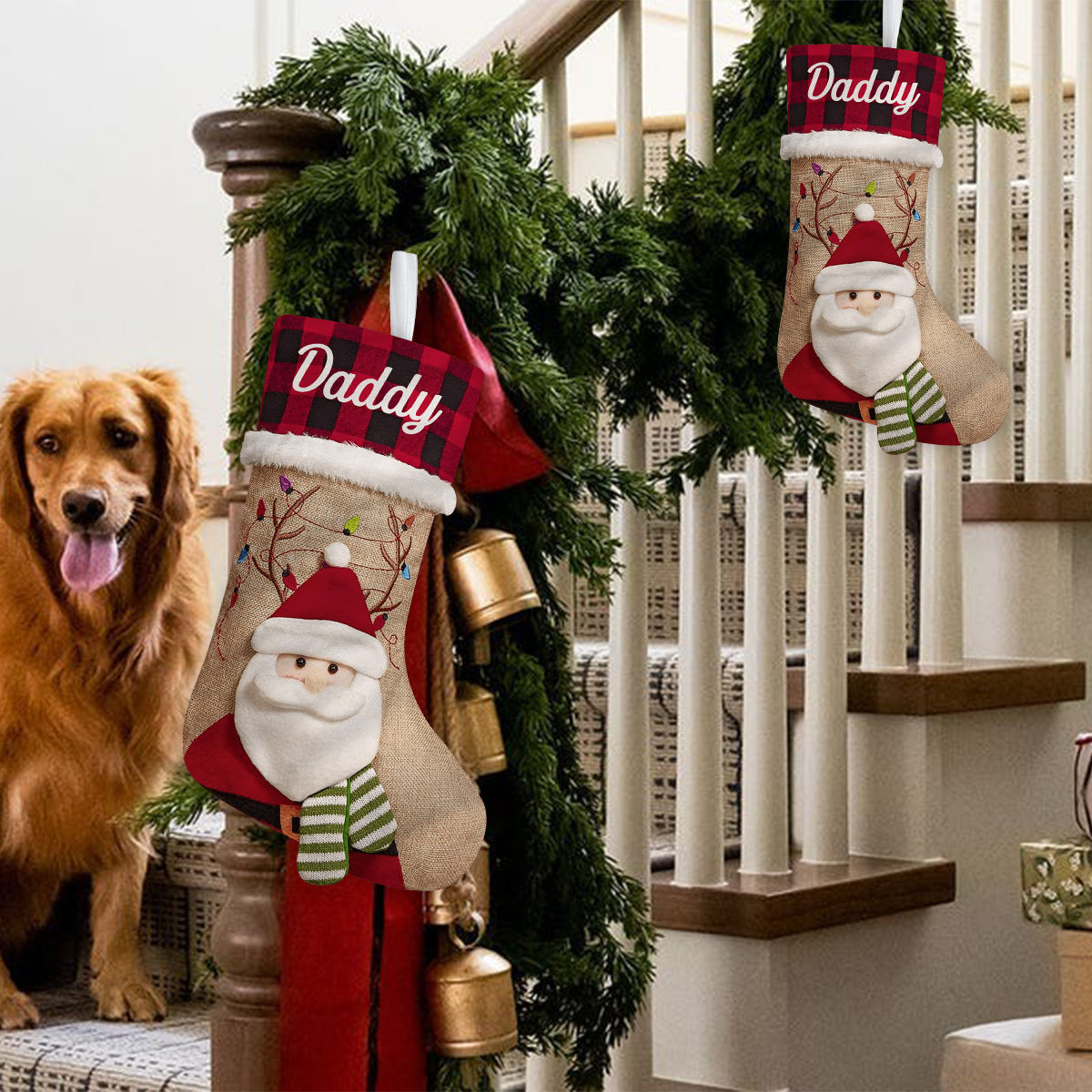 Holiday Vibes Santa Reindeer Elf Bear Snowman - Personalized Family Shaped Christmas Stocking