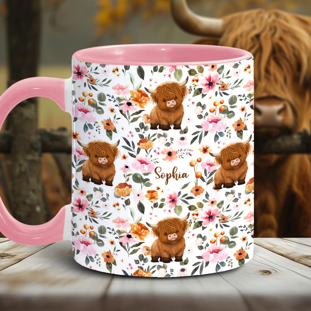 Floral Highland Cow - Personalized Highland Cow Accent Mug