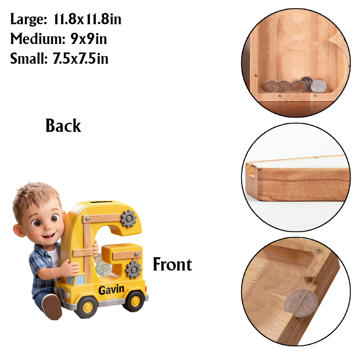 Économiser de l'argent - Tirelire en bois personnalisée pour enfants