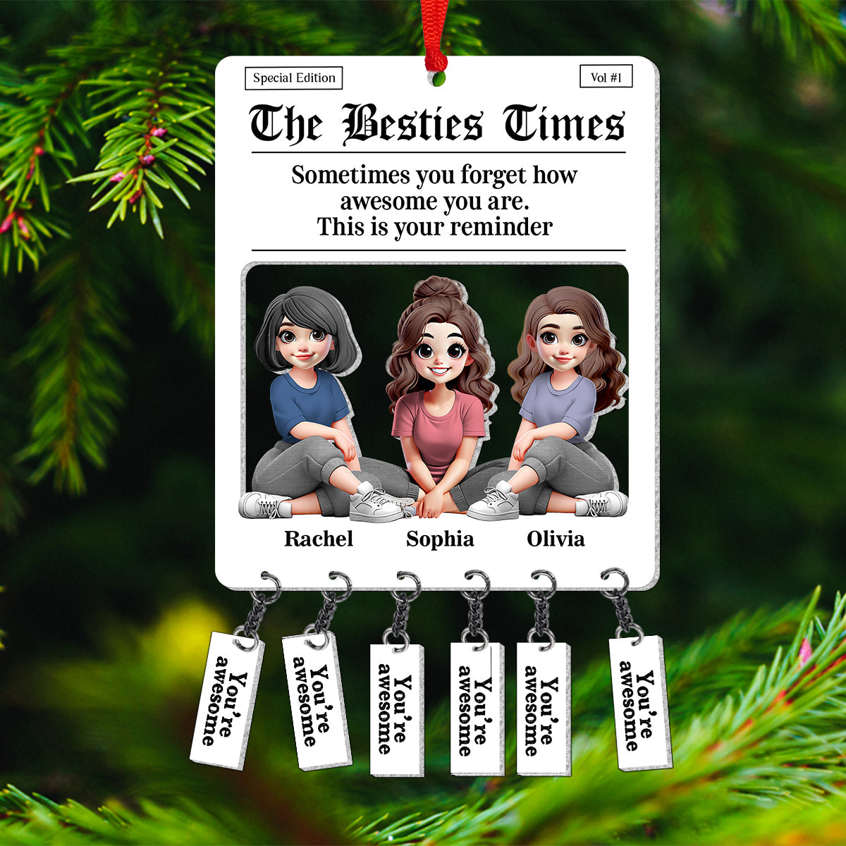 Tear-off Tabs Flyer - Personalized Bestie Ornament With Charm