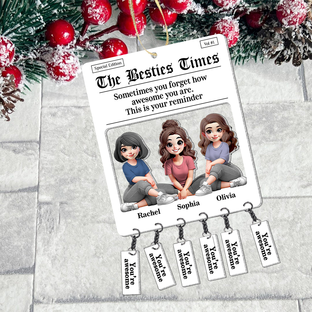 Tear-off Tabs Flyer - Personalized Bestie Ornament With Charm