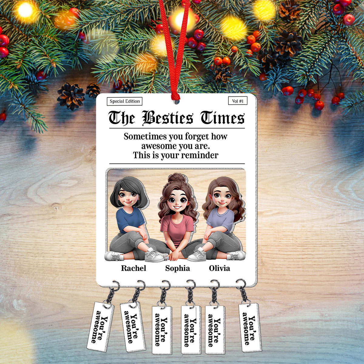 Tear-off Tabs Flyer - Personalized Bestie Ornament With Charm