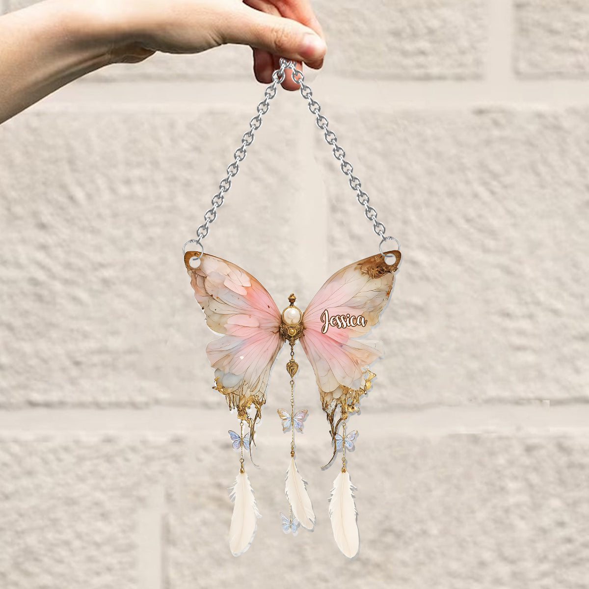 Beautiful Vintage Butterfly - Personalized Butterfly Window Hanging Suncatcher Ornament