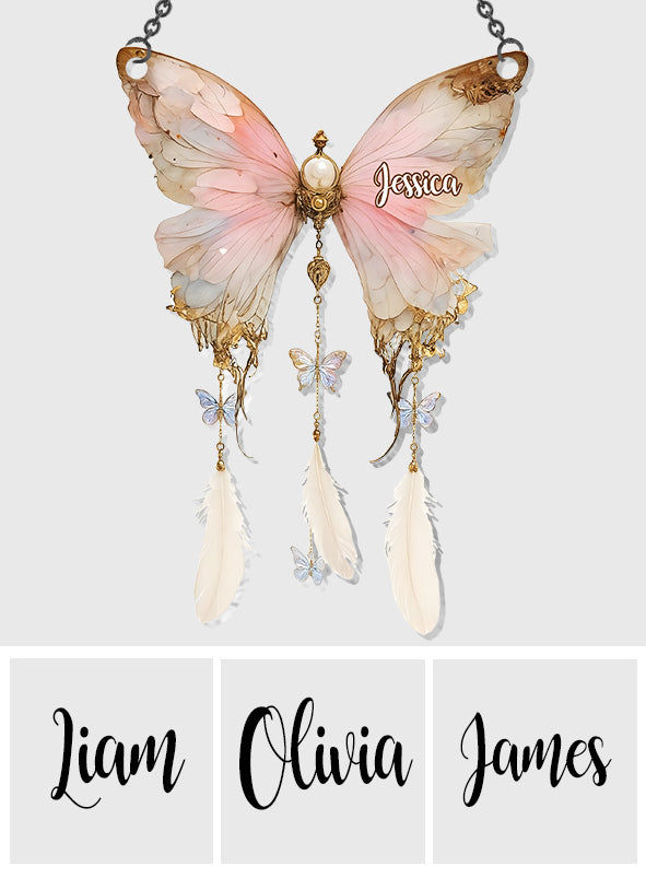 Beautiful Vintage Butterfly - Personalized Butterfly Window Hanging Suncatcher Ornament