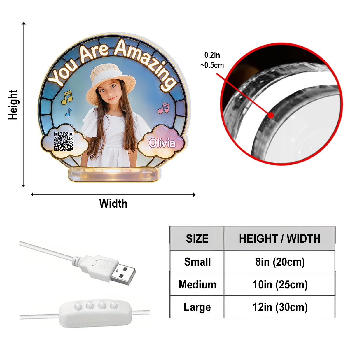 Une chanson créée spécialement pour votre enfant - Veilleuse LED personnalisée en acrylique pour enfant