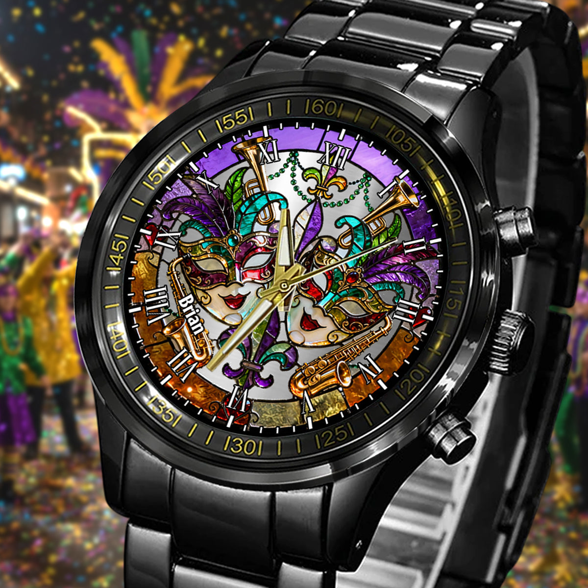 Mardi Gras Mask - Personalized Mardi Gras Hand Watch