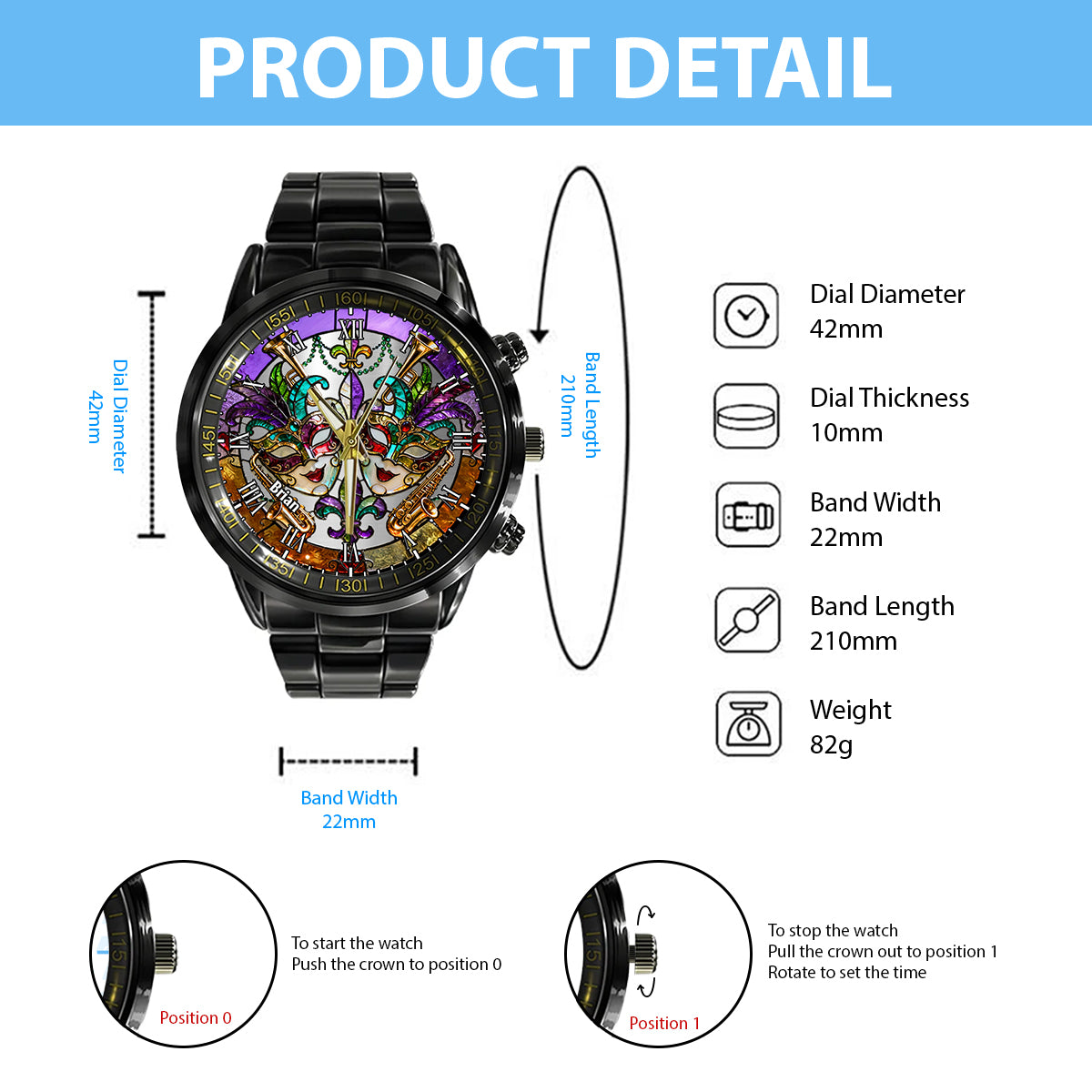 Mardi Gras Mask - Personalized Mardi Gras Hand Watch