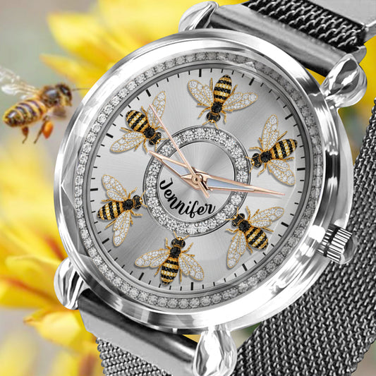 Liebe Bienen – Personalisierte Damen-Handuhr mit Bienenmotiv 