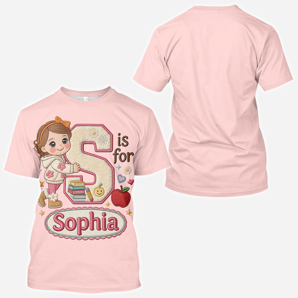 Custom Back To School Initial Shirt For Kids - Personalized Kid All Over Shirt