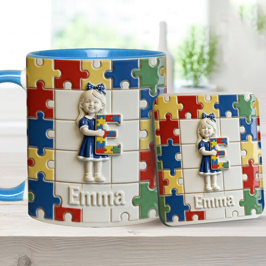 Brief zum Thema Autismus – Personalisierte Tasse und Untersetzer mit Autismus-Motiv
