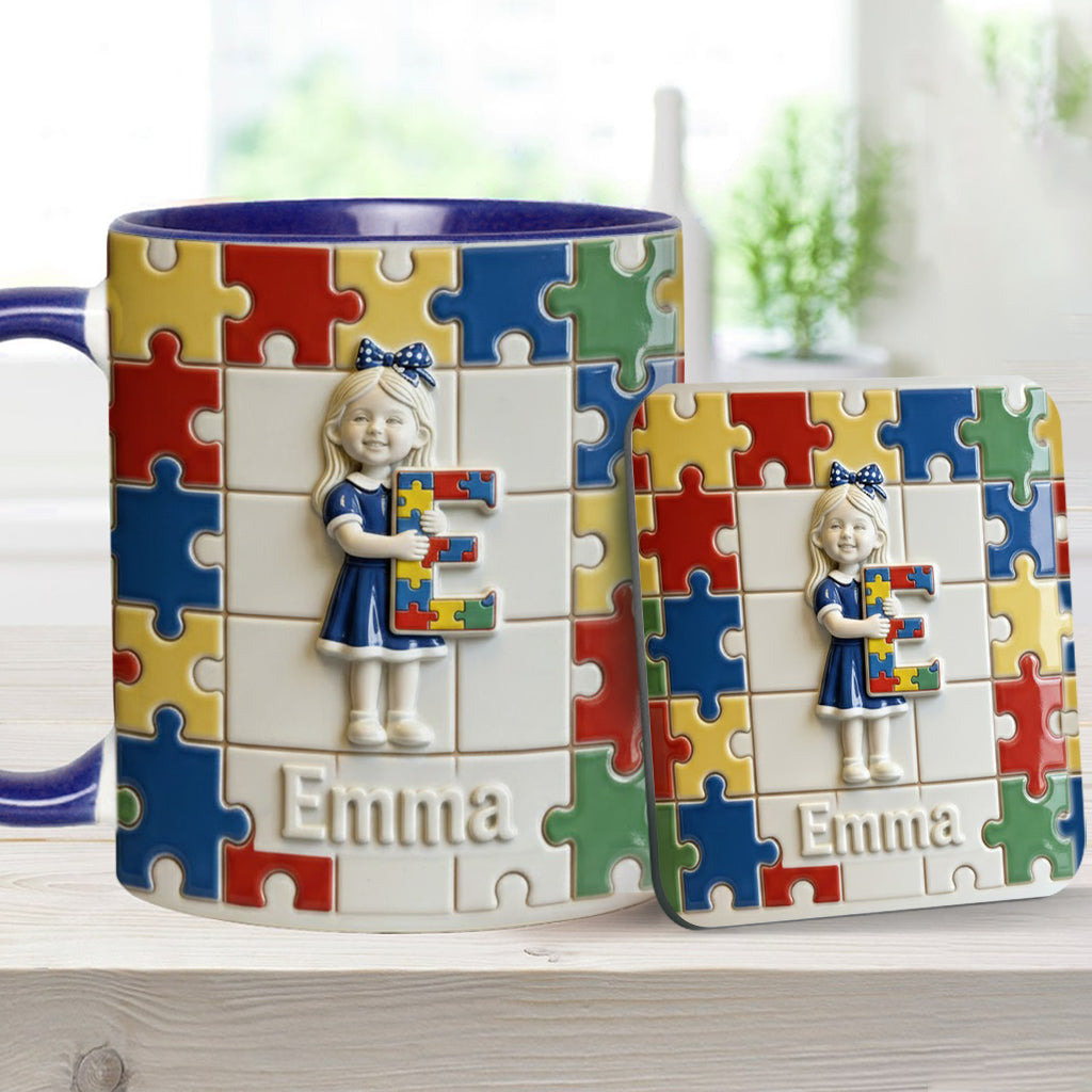 Brief zum Thema Autismus – Personalisierte Tasse und Untersetzer mit Autismus-Motiv