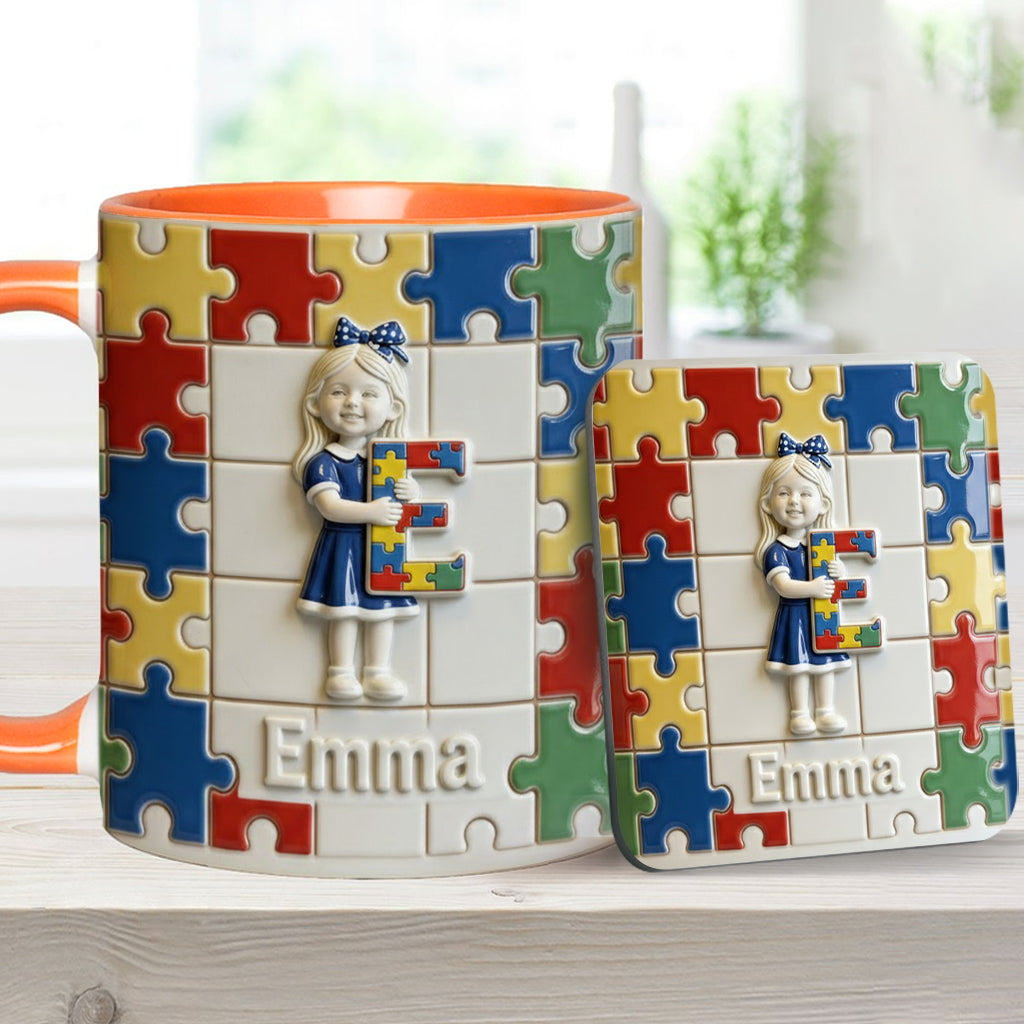 Brief zum Thema Autismus – Personalisierte Tasse und Untersetzer mit Autismus-Motiv