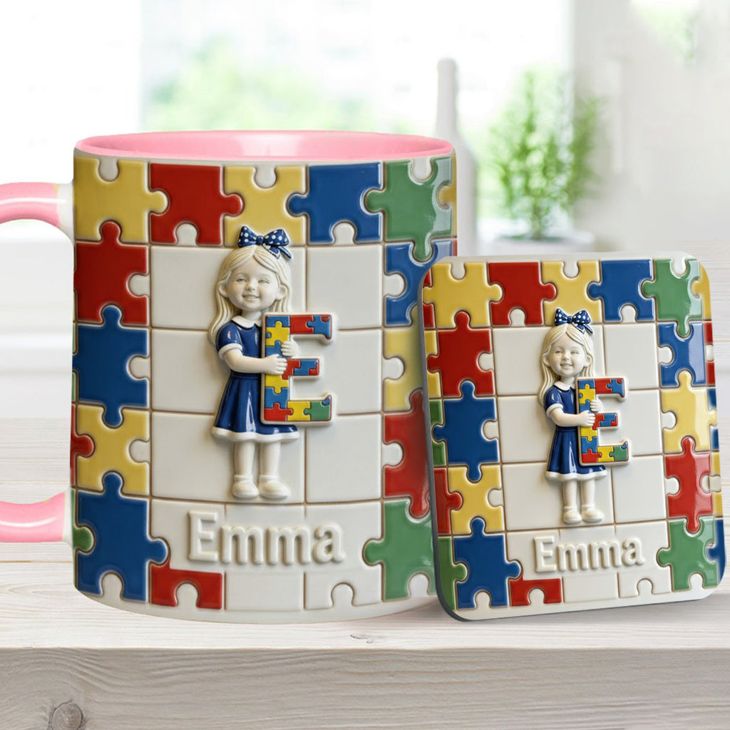 Brief zum Thema Autismus – Personalisierte Tasse und Untersetzer mit Autismus-Motiv