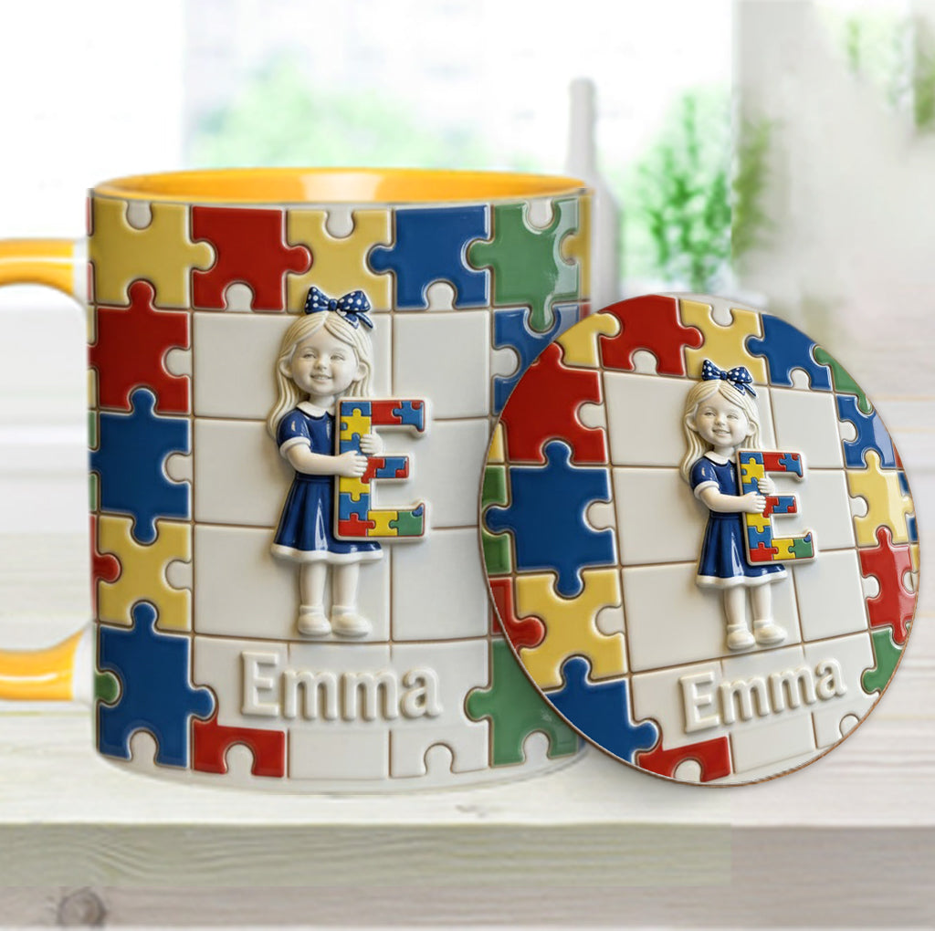 Brief zum Thema Autismus – Personalisierte Tasse und Untersetzer mit Autismus-Motiv