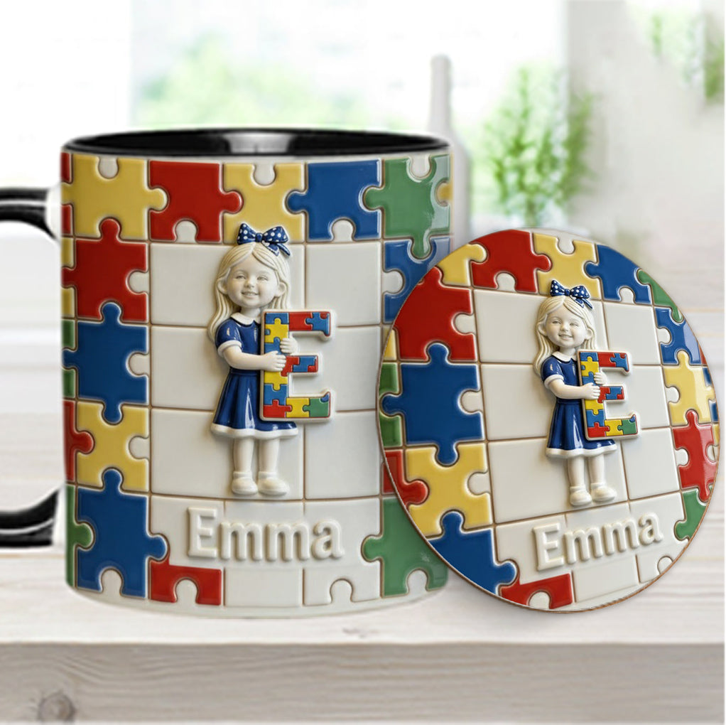 Brief zum Thema Autismus – Personalisierte Tasse und Untersetzer mit Autismus-Motiv