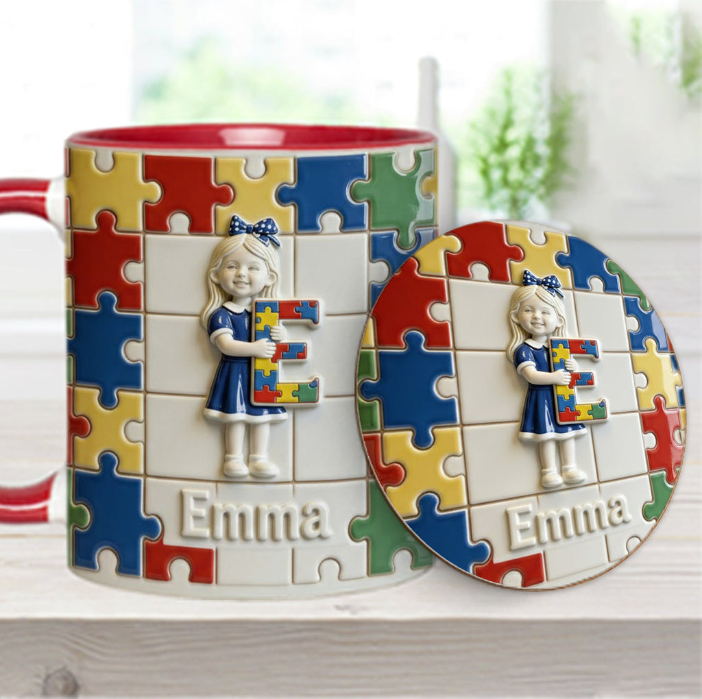 Brief zum Thema Autismus – Personalisierte Tasse und Untersetzer mit Autismus-Motiv