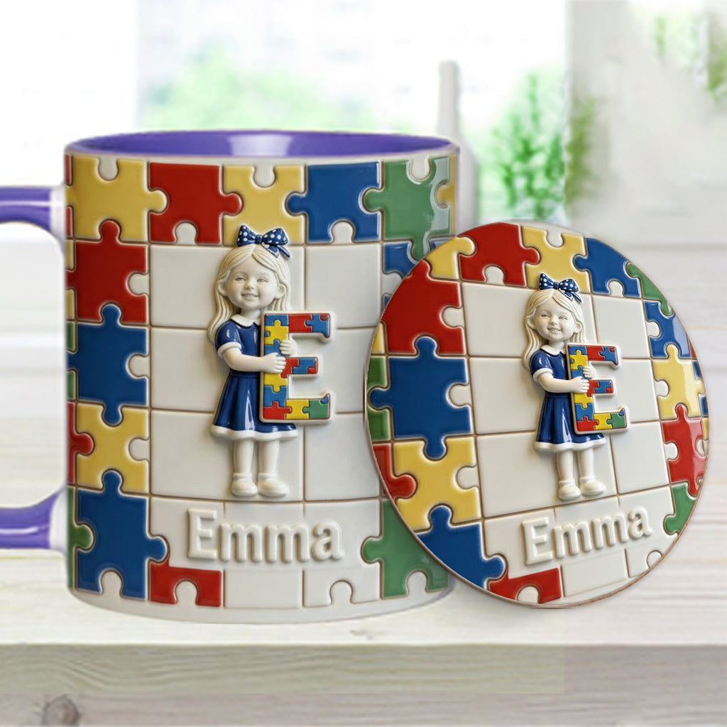 Brief zum Thema Autismus – Personalisierte Tasse und Untersetzer mit Autismus-Motiv