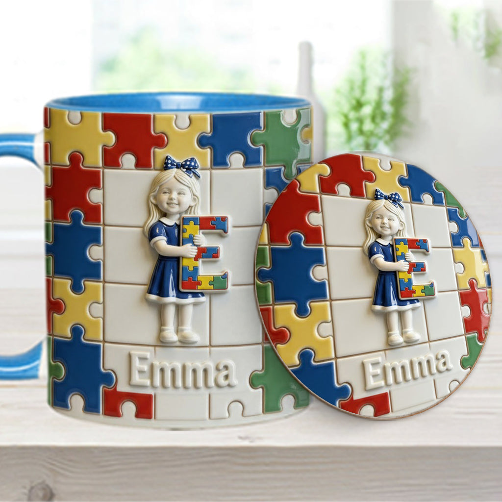 Brief zum Thema Autismus – Personalisierte Tasse und Untersetzer mit Autismus-Motiv