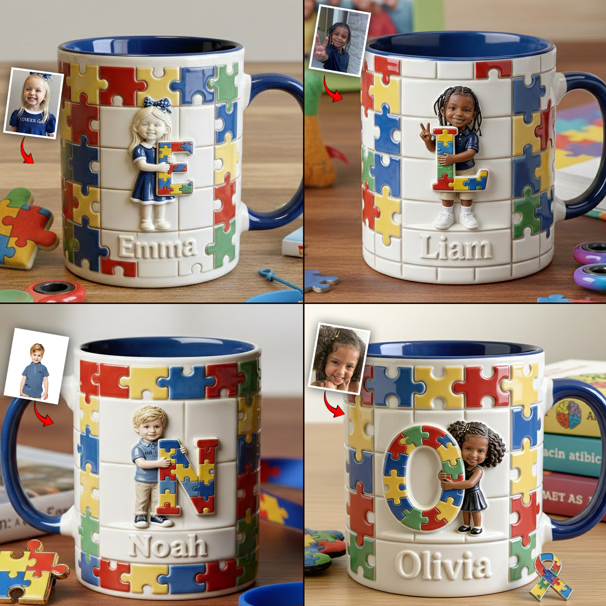 Brief zum Thema Autismus – Personalisierte Tasse und Untersetzer mit Autismus-Motiv