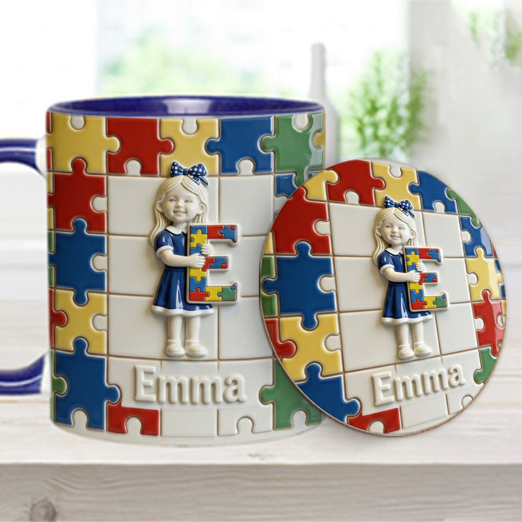 Brief zum Thema Autismus – Personalisierte Tasse und Untersetzer mit Autismus-Motiv