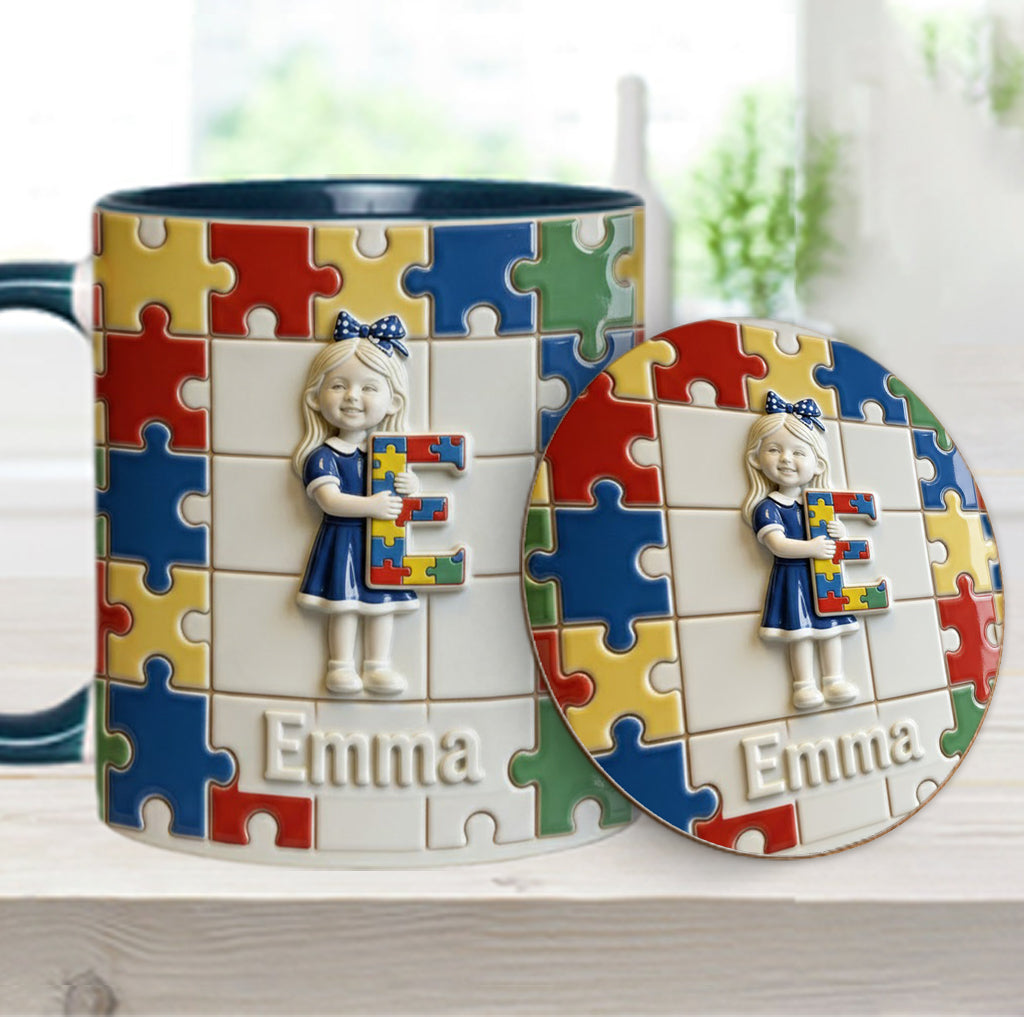 Brief zum Thema Autismus – Personalisierte Tasse und Untersetzer mit Autismus-Motiv
