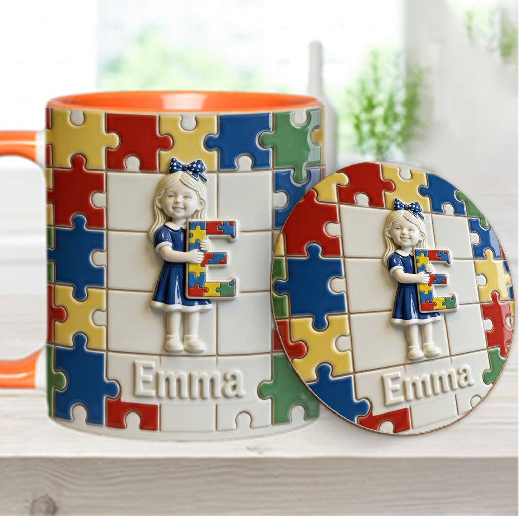Brief zum Thema Autismus – Personalisierte Tasse und Untersetzer mit Autismus-Motiv