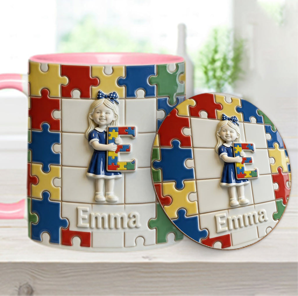 Brief zum Thema Autismus – Personalisierte Tasse und Untersetzer mit Autismus-Motiv