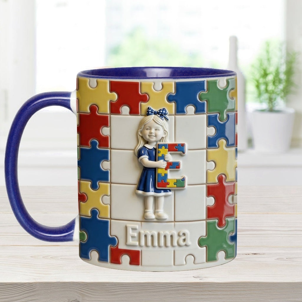 Brief zum Thema Autismus – Personalisierte Tasse und Untersetzer mit Autismus-Motiv