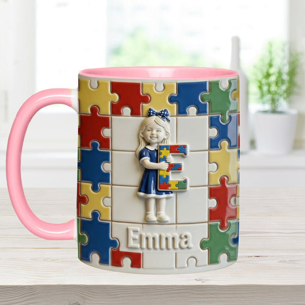 Brief zum Thema Autismus – Personalisierte Tasse und Untersetzer mit Autismus-Motiv