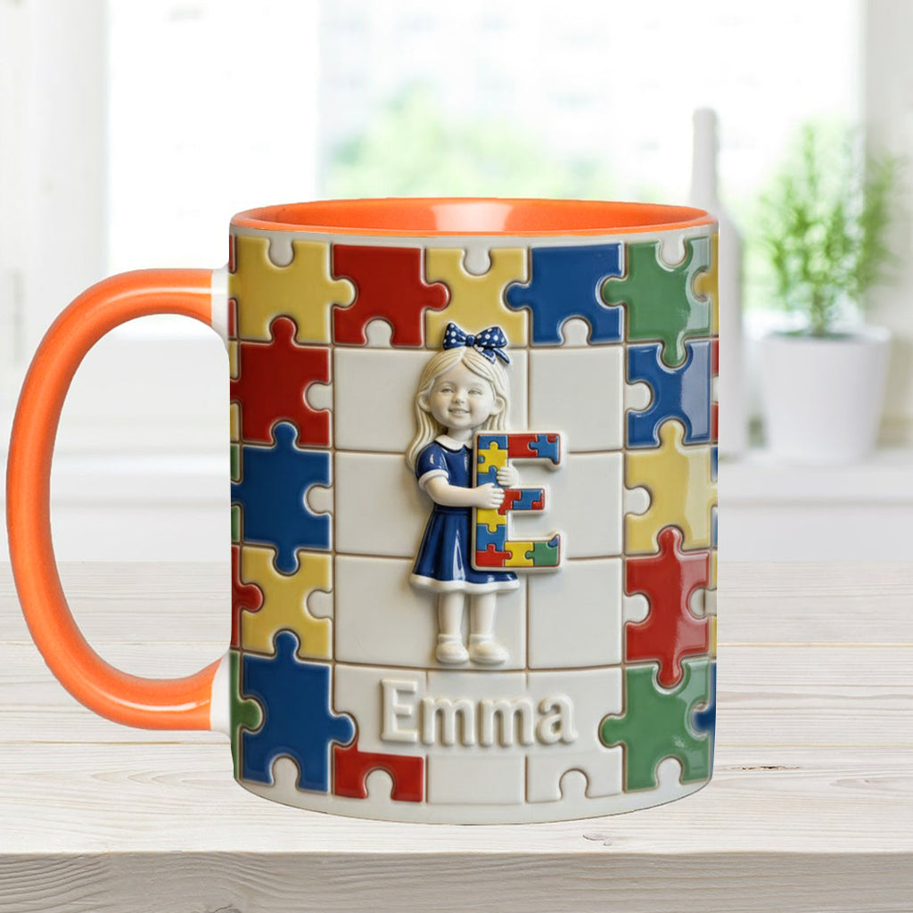 Brief zum Thema Autismus – Personalisierte Tasse und Untersetzer mit Autismus-Motiv