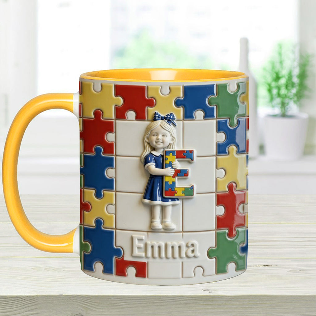 Brief zum Thema Autismus – Personalisierte Tasse und Untersetzer mit Autismus-Motiv